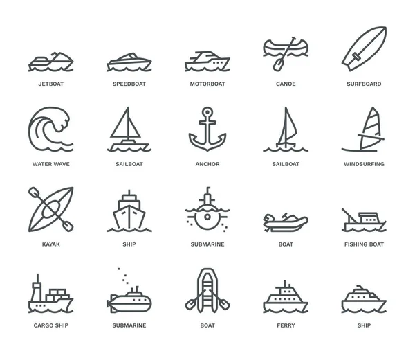 Water Transport Icons Monoline Concep — 스톡 사진
