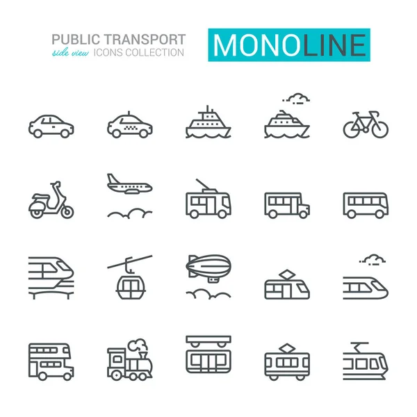 Toplu Taşıma Simgeleri Yan Görüş Monoline Konsepti — Stok fotoğraf