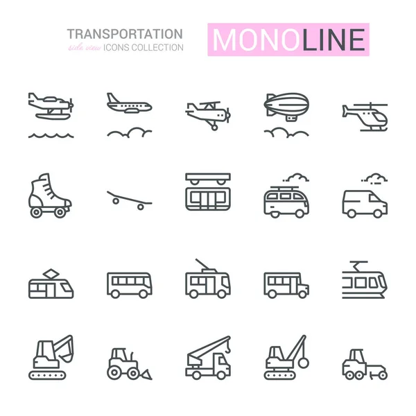Ikony Transportowe Widok Boku Część Koncep Monolinowy — Zdjęcie stockowe