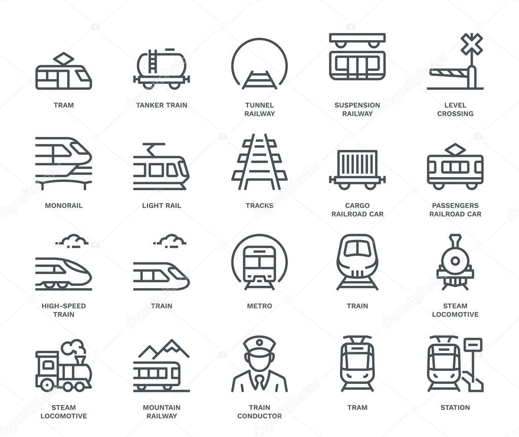 Rail Transport Icons,  Monoline concep