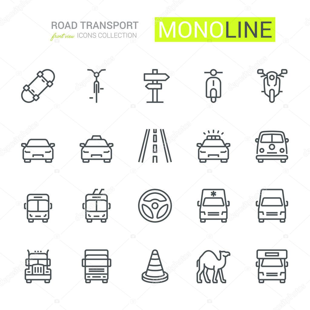 Road Transport Icons, oncoming/front view. Monoline concep