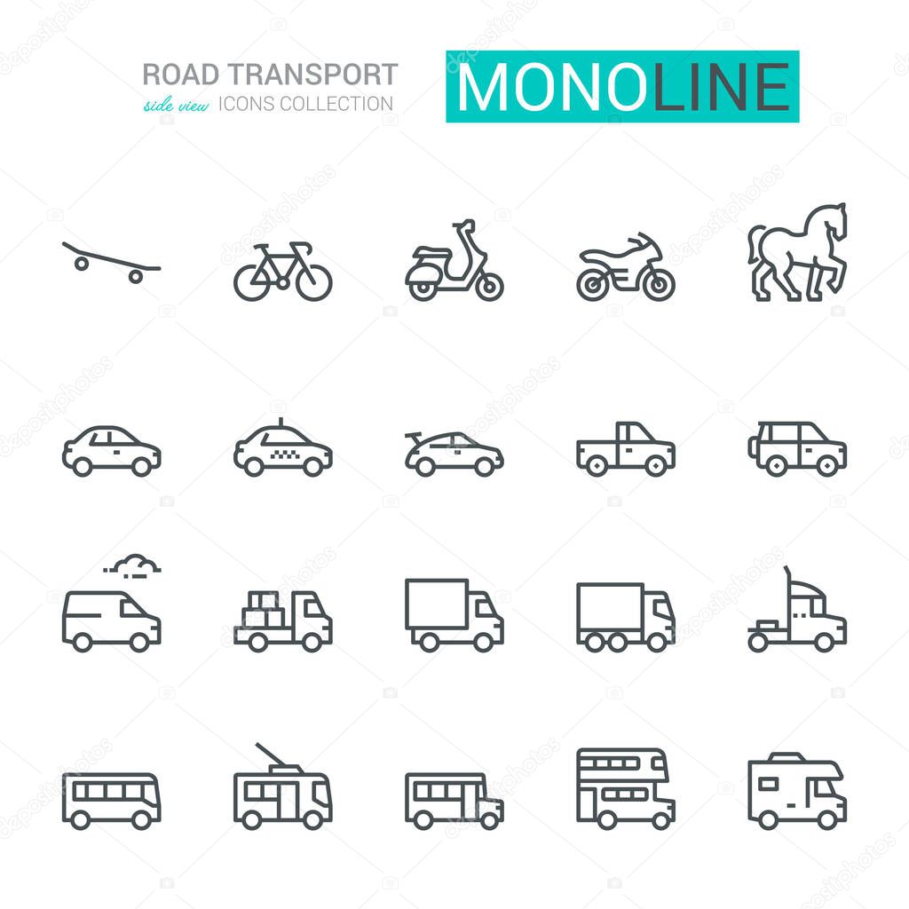 Road Transport Icons, Side View. Monoline concep