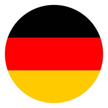 Almanya bayrağı. Tam boyut ve renkleri yuvarlak olan Almanya bayrağı. Çember Düğme Simgesi Bayrağı. Vektör İllüstrasyonu.