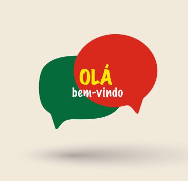 Hoş geldin konuşması köpüğü. Portekizce 