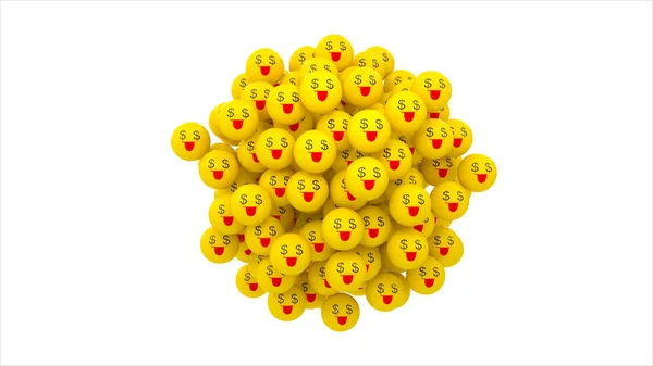 3D rendering. Money face emoji yellow ball on white background.