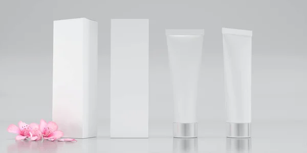 Kosmetikverpackung Serum Und Serumbox Isoliert Auf Weißem Hintergrund Leere Dosenverpackungen — Stockfoto