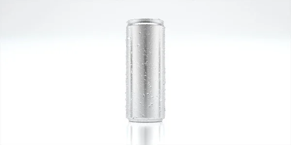 模拟铝罐表面有水滴 可在白色背景上隔离 空罐包装 图库图片