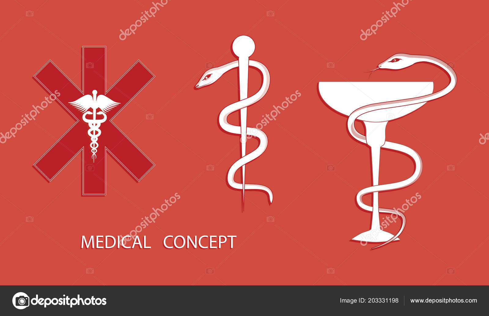 Set Medical Symbols Cross Caduceus Bowl Snake Staff Snake Flat Stock