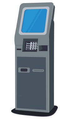 Ödeme terminali, dijital dokunmatik ekran, etkileşimli Kiosku - izole beyaz arka plan - düz stil - vektör