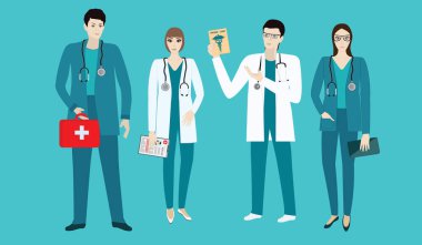 Doktorlar - üniformalı-erkekler ve kadınlar - düz stil - sanat vektör ayarla.