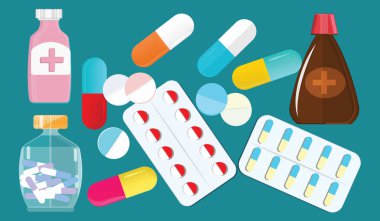 İlaçlar - tüpleri, kapsül, tablet - sanat vektör kümesi