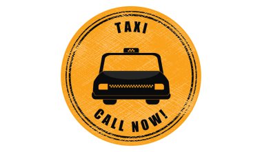 Hizmet - sarı tasarlamak yuvarlak simge - siyah silüeti makinesi - beyaz arka plan üzerinde izole - sanat vektör taksi