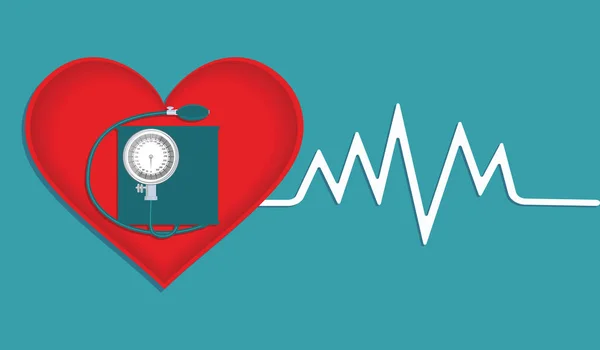 Coração Vermelho Gráfico Tonômetro Pressão Arterial Isolado Vetor — Vetor de Stock
