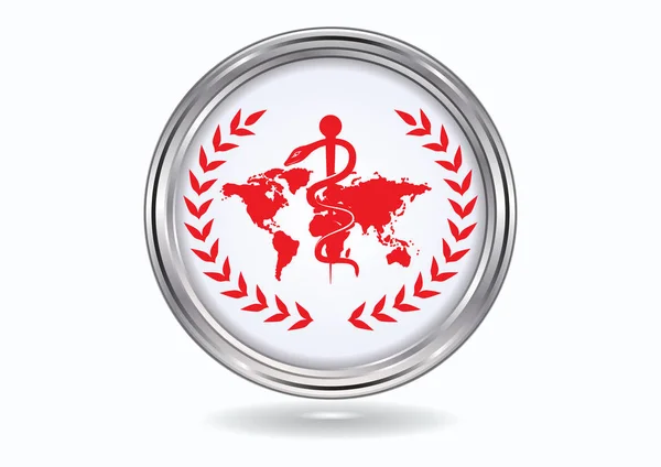 Здравоохранение Икона Круглый Серебряный Металл Изолированный Белом Фоне Карта Мира — стоковый вектор