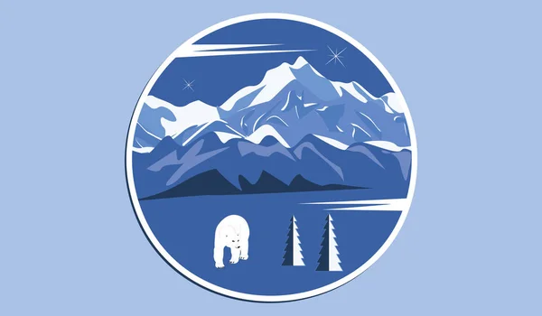 Symbol Rund Schneebedeckte Berge Eisbär Isoliert Auf Blauem Hintergrund Kunstvektor — Stockvektor