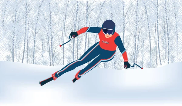 Skier Abstract Winter Snow Covered Forest Snowdrifts Vector — Stock Vector