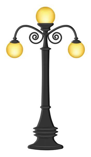 Straat Verlichting Gebogen Straatlantaarn Met Drie Lampen Vlakke Stijl Geïsoleerd — Stockvector