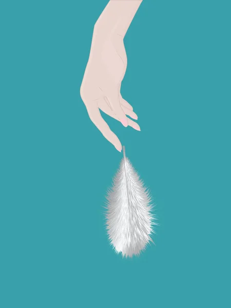 女性手軽く触れるリアルな鳥の羽 ベクトル — ストックベクタ