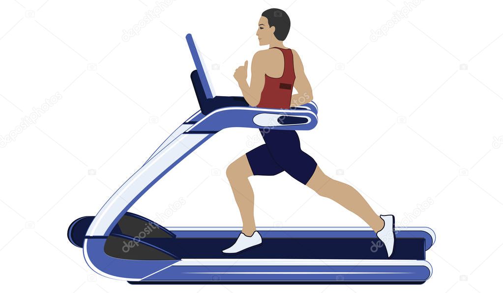 A man trains muscles on a treadmill - isolated on white background - flat style - vector