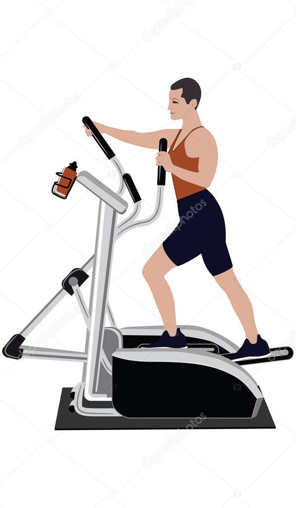 Man at workout - Sport Stepper Driver - isolated on white background - flat style - vector