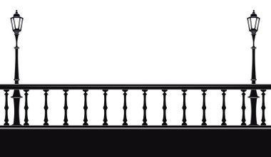 Dekoratif kenarlık ve beyaz arka plan vektör izole sokak lambaları - ile Köprü