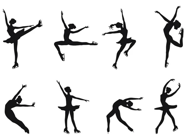 一套冬季运动 滑冰运动员 女孩滑冰的八舞蹈姿势 — 图库矢量图片