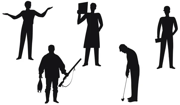 Silhouettes Hommes Pour Travail Les Loisirs Homme Affaires Médecin Constructeur — Image vectorielle