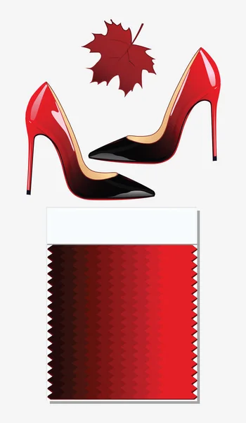 涂漆红色与黑色现实高跟鞋 调色板的样品 查出在白色背景 — 图库矢量图片