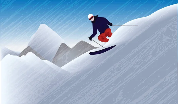 Kayakçı Yokuş Aşağı Dağda Soyut Arka Plan Illüstrasyon Vektör Doğa — Stok Vektör