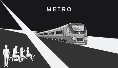 -Yolcu üstünde belgili tanımlık peron - minimalizm - siyah ve beyaz tren - vektör