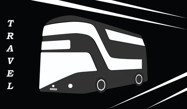 Utazás utasszállító busz - fekete - fehér háttér - lapos stílusú - illúzió, vektor — Stock Vector
