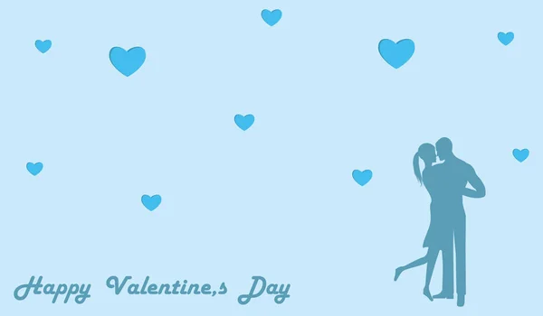 Пара в любовных танцах - синий фон - иллюстрация, вектор. Happy Valentine 's Day . — стоковый вектор