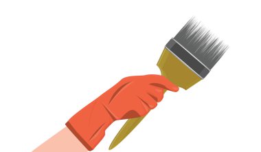 Kauçuk eldiven elinde boya fırçası - beyaz arka plan üzerinde izole - düz stil - vektör