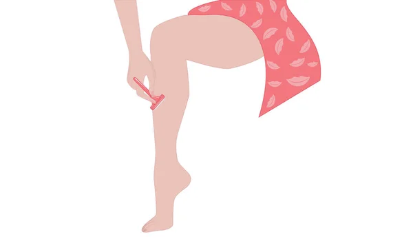 女性腿上的脱毛剃须刀 - 隔离在白色背景上，扁平风格 - 矢量. — 图库矢量图片