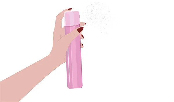 Laca rosa en la mano femenina - aislado sobre fondo blanco - estilo plano - vector — Vector de stock