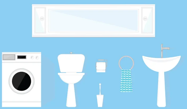 Meubles de salle de bains et divers équipements - style plat - vecteur — Image vectorielle