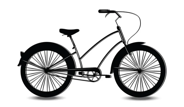 Bicicletta nero - bianco, femminile, urbano - isolato - stile piatto - vettore — Vettoriale Stock