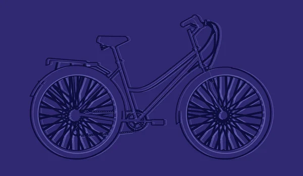 Женский синий велосипед на синем фоне - плоский стиль - вектор — стоковый вектор