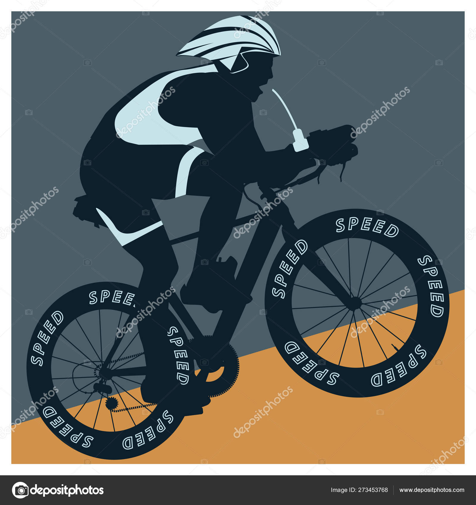 ヘルメットで自転車に乗ったレーサーのシルエット 濃い緑と黄色の背景 ベクトル ストックベクター C Istorsvetlana Mail Ru