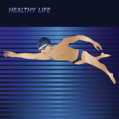 Soyut arka plan üzerinde Yüzücü - vektör. Fitness simgesi. Spor yaşam tarzı. Havuzu. Su sporları için karakter.