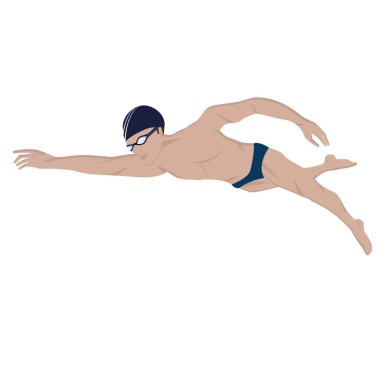 Gözlüklü yüzücü - beyaz arka planda izole - vektör. Spor yaşam tarzı. Havuzu. Su sporları için karakter.