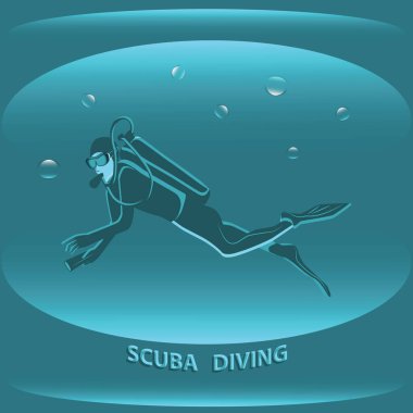 Dalış sporu - soyut deniz arka plan üzerinde tüplü dalgıç - vektör.