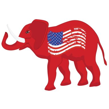 Elephant - political symbol of republicans - grunge usa flag - vector. US political parties clipart