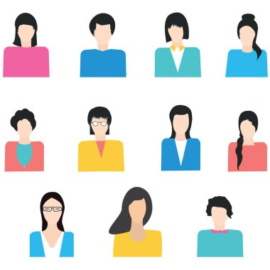 Kadın avatar - anonim portre - Set Kullanıcı simgesi kız - beyaz arka plan üzerinde izole - vektör