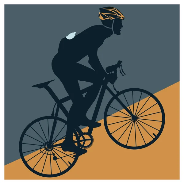 Silhouette di un ciclista nel casco - sfondo verde scuro e giallo - vettore . — Vettoriale Stock