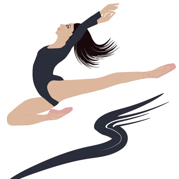Bailarina de salto - elemento de decoración en blanco y negro - aislado - estilo plano - vector — Archivo Imágenes Vectoriales