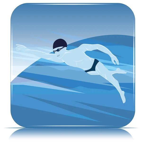Ícone quadrado - Nadador em fundo abstrato - vetor. Estilo de vida desportivo Na piscina. Personagem para esportes aquáticos . — Vetor de Stock