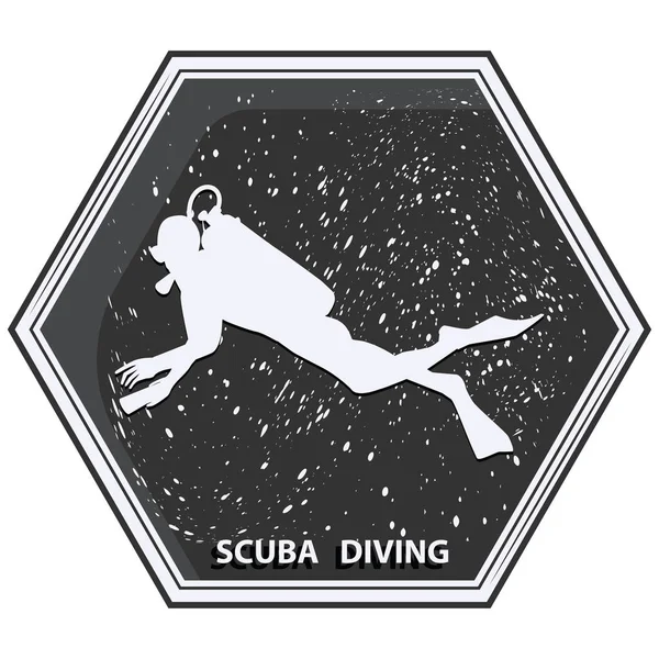 Unterwassersport. icon black - white - Tauchersilhouette mit Taucherausrüstung - isoliert auf weißem Hintergrund - Vektor. — Stockvektor