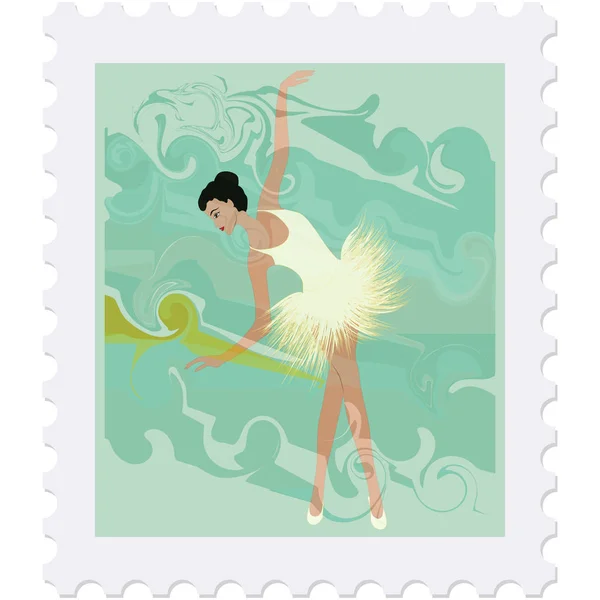El sello postal - la bailarina en el tutú - aislado sobre el fondo blanco - el vector. Deporte. Campeonato. Estilo de vida saludable. Ballet, danza, arte — Archivo Imágenes Vectoriales