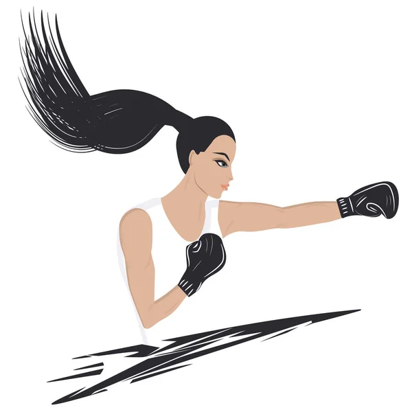 Boxeador femenino, elegante, fuerte, carácter energético - punch - elemento abstracto - aislado sobre fondo blanco - vector — Archivo Imágenes Vectoriales